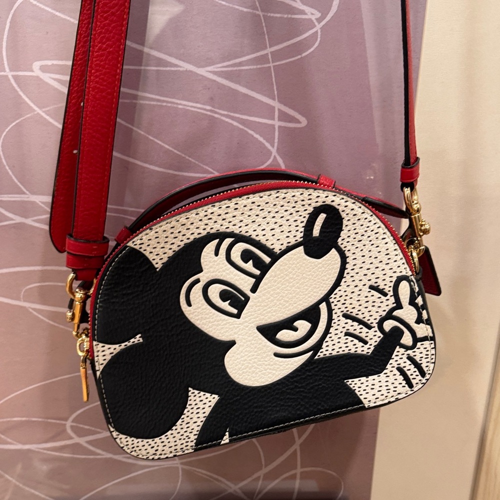 Coach Red and Black Mickey Mouse Crossbody Bag